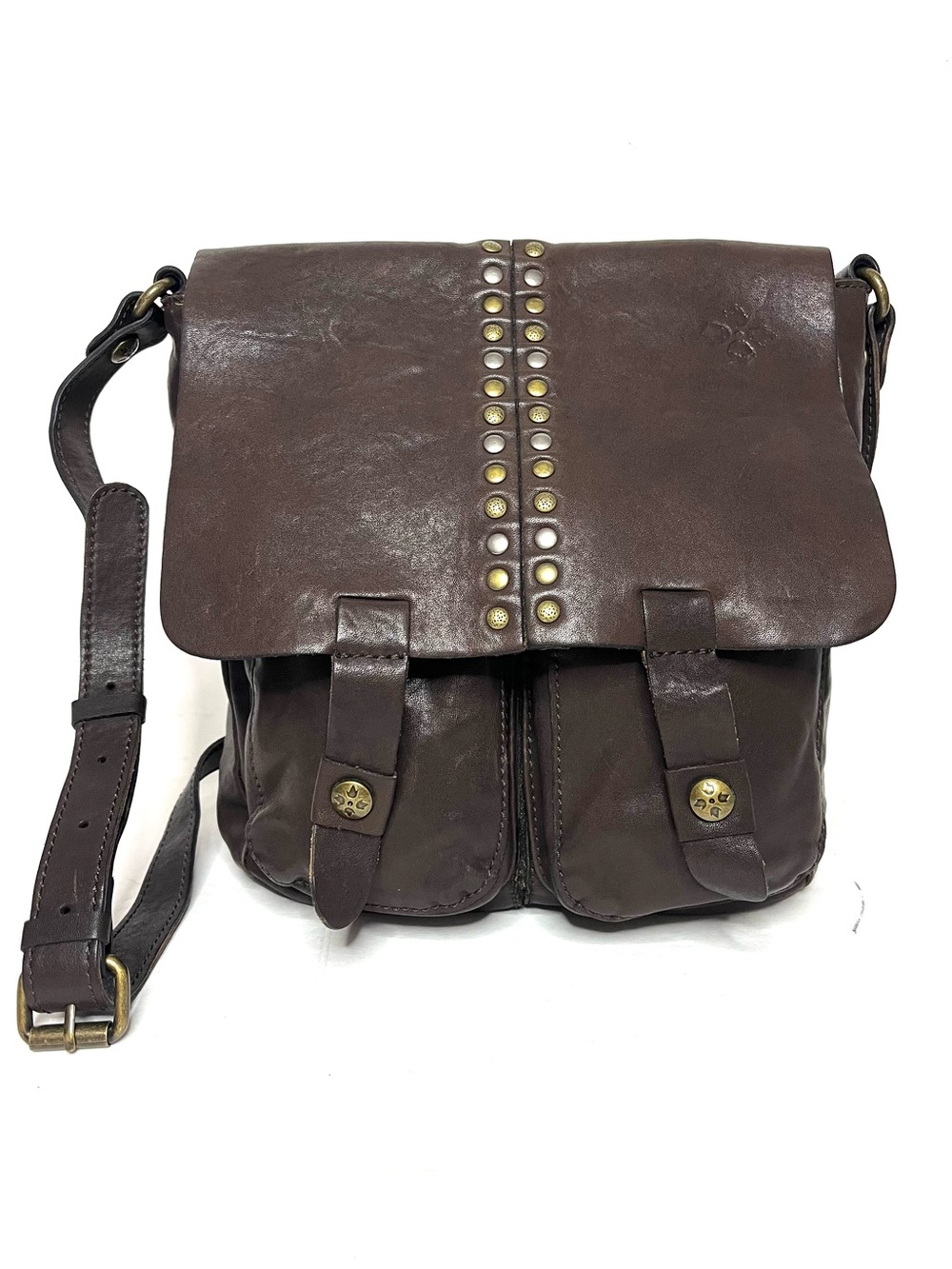 Patricia Nash Armeno Leather Messenger Bag in Chocolate Brown